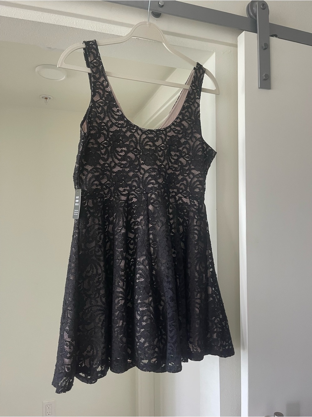 Express Black Lace V-Neck Fit & Flare Dress - Picture 2 of 6